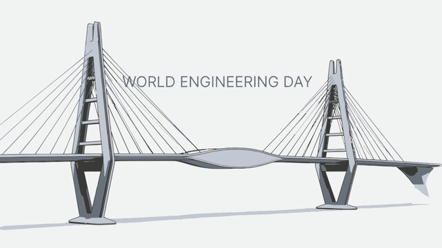 World Engineering Day Cable Stayed Bridge Design vector illustration