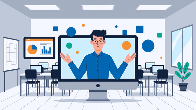 Online Meeting in Virtual Office vector illustration