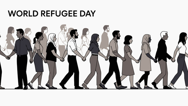 World Refugee Day Concept with People Holding Hands vector illustration