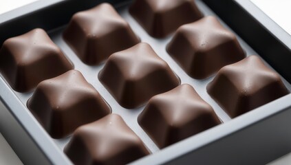 Naklejka premium Close up of dark chocolate truffles shaped like stars arranged neatly in a box