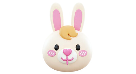 Obraz premium Cute 3D Cartoon Bunny Face with Pink Ears and Orange Hair Tuft