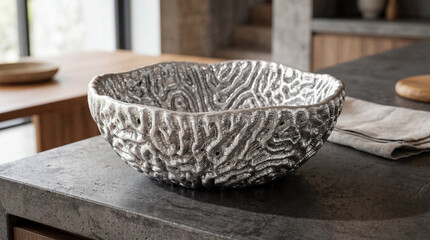 Fototapeta premium Recycled aluminum coral-inspired bowl silver