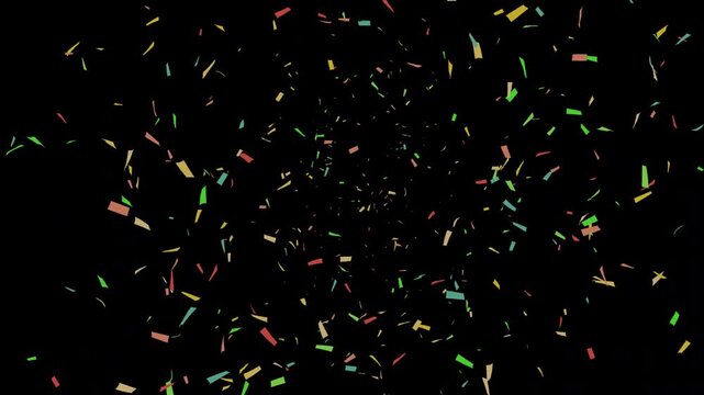 Colorful Confetti Burst from Center on Transparent Background (Alpha Channel)(1)｜中央から広がるカラフルな紙吹雪 アルファチャンネル付き透過素材