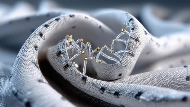 Microscopic Textile Innovation: Intricate close-up of textile thread shows advanced technology, revealing the complex structure and detailed craftsmanship behind innovative materials and design.