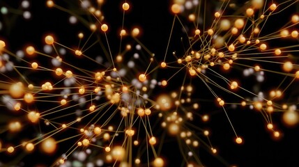 Obraz premium Network of Connections: An abstract network of glowing orbs connected by lines, representing interconnectedness, data flow, and complex systems.