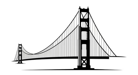 Fototapeta premium Golden gate bridge silhouette iconic suspension bridge structure san francisco landmark black and white illustration architecture engineering marvel