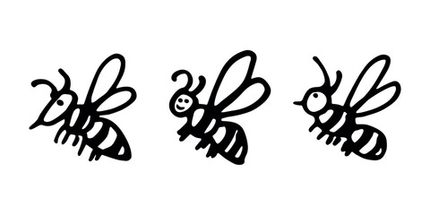 Set of hand drawn happy funny cute honey bee clipart Adorable flying striped insect friendly kawaii bumble bee For kids print, web, design, decor, logo © Daria Shane
