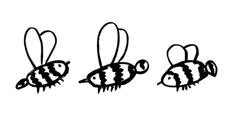 Set of hand drawn happy funny cute honey bee clipart Adorable flying striped insect friendly kawaii bumble bee For kids print, web, design, decor, logo © Daria Shane
