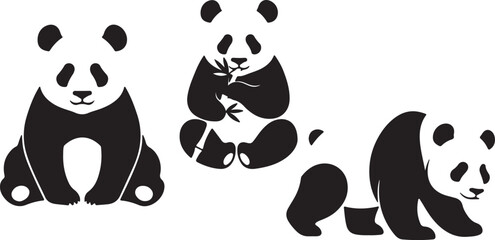 Panda Silhouette Set Cute Giant Panda Bear Vector Illustration © Ai_Images
