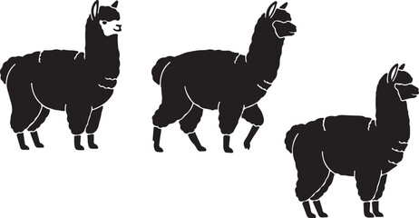 Fototapeta premium Llama Silhouette Set South American Farm Animal Vector Illustration