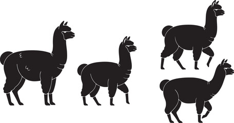 Fototapeta premium Llama Silhouette Set South American Farm Animal Vector Illustration