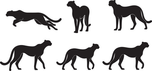 Cheetah Silhouette Set Running Fast Wild Cat Vector Illustration © Ai_Images