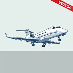 Luxury Private Jet Aircraft Preparing for Landing on Runway Vector Illustration Business Aviation Executive Corporate Charter Travel Plane Icon for App and Website Interface Design