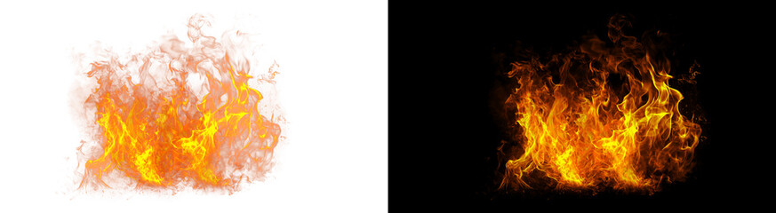 PNG image of Intense bright orange and yellow flames erupting intensely upwards against a dark...