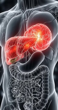 Anatomical illustration of human liver and digestive system