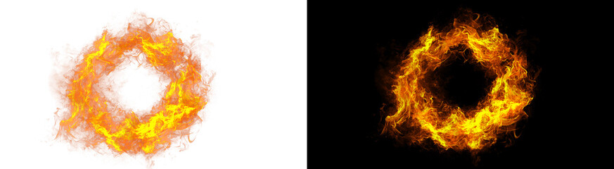 Fototapeta premium PNG image of&nbsp;Intense glowing ring of bright orange and yellow fire energy swirling dynamically on transparent background