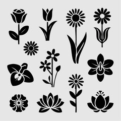 Fototapeta premium Collection of various flower silhouettes and icons.