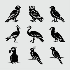 Fototapeta premium Collection of various black bird silhouettes.