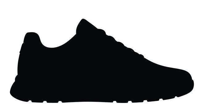 Black silhouette of a modern running shoe against a white background