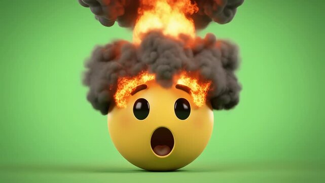 Shocked emoji with exploding head on green background representing surprise and intense emotions
