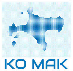 Fototapeta premium Ko Mak digital style map with blue rounded rectangle dots. Thailand. Dotted shape of the island. Ko Mak blue colored map and title on white background. Vibrant Vector Illustration.