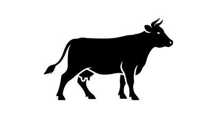 Fototapeta premium Silhouette of a Cow Walking in a Rural Farm Landscape at Dusk. Vector Illustrations. EPS Editable
