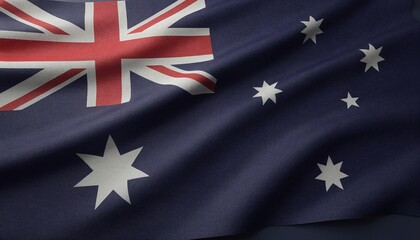 The Australian flag waving in the wind with its distinctive red white and blue colors