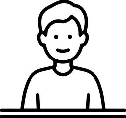 Obraz premium Hand Drawn Man Sitting at Desk Black and White Avatar Illustration in Minimal Line Art Style Design