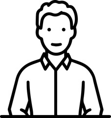 Obraz premium Hand Drawn Man Sitting at Desk Black and White Avatar Illustration in Minimal Line Art Style Design