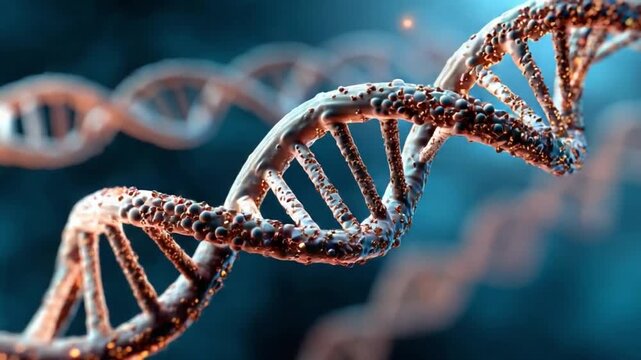 DNA Helix close-up : A detailed view of a DNA double helix, symbolizing genetics, science, and the very essence of life, against a soft, ethereal backdrop.