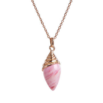 Dainty necklace with a small polished pink conch shell pendant and a rose gold chain. Isolated white background. Png format