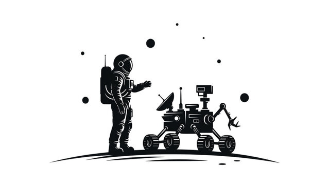 Astronaut Silhouette Mars Rover Robot Space Exploration Vector Illustration Design