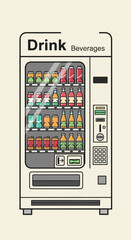 Vector Illustration of a Modern Vending Machine with Assorted Canned and Bottled Beverages