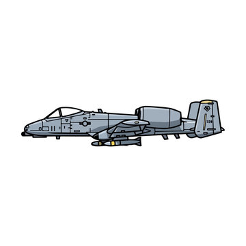 A-10 Thunderbolt II Warthog Close Air Support Aircraft Vector Illustration Flat Style.