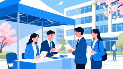 Graduates sending resumes at spring campus job fair