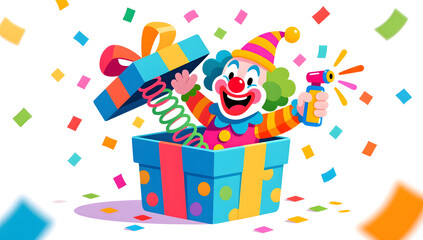 Obraz premium April Fools Day prank gift box with clown spring