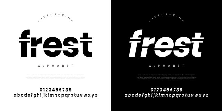 Frest modern futuristic sans serif alphabet font with tech style for logo branding and digital design