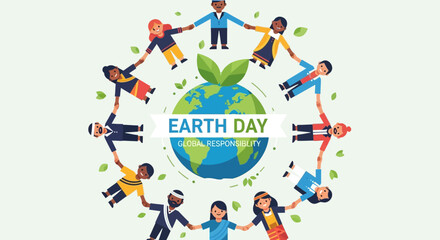 Earth Day Circle Of People Around Globe.