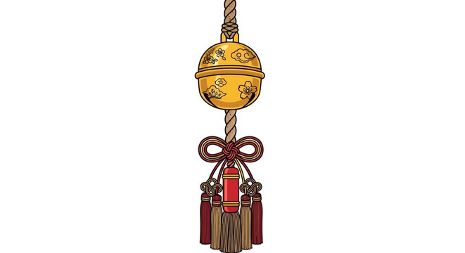 Traditional Japanese Suzu Bell with Decorative Tassel and Rope