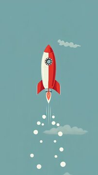 Minimalist Pixel Art Rocket Launching into the Sky