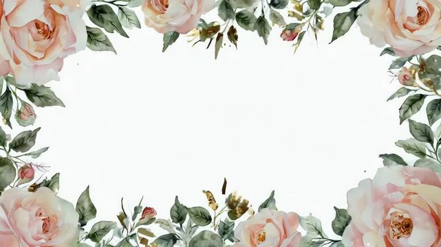 Elegant Watercolor Rose Border with Blank Space for Text.