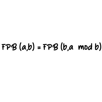 Greatest common divisor formula using modular method isolated on white background mathematics concept handwritten in simple educational style illustration.
