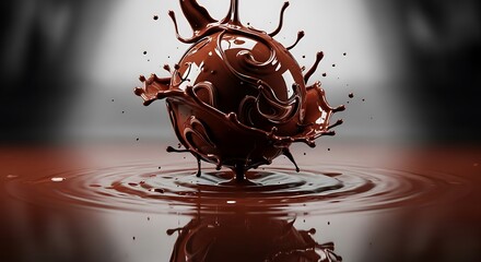 Dynamic chocolate sphere creating an artistic splash, showcasing the rich, molten texture and delightful allure of confectionery, perfect for sweet cravings and indulgent themes