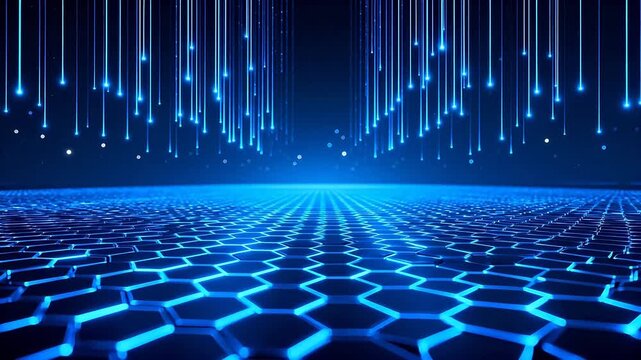 Abstract blue hexagonal grid with glowing lines