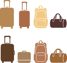 Travel Luggage and Backpack Silhouette Icon Set
