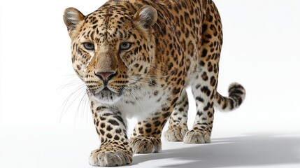 Fototapeta premium Striking Image of a Powerful Big Cat Showcasing Beautiful Spots and Graceful Movement in a Studio Setting, Highlighting Strength and Elegance of Nature's Predator