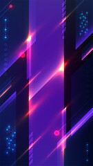 Futuristic abstract background with neon pink and blue geometric shapes and glowing light streaks on dark purple for sci fi technology and digital cyberpunk