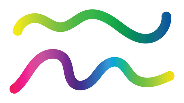 Set of hand drawn wavy lines with colorful vibrant gradients for creative abstract vector background design collection