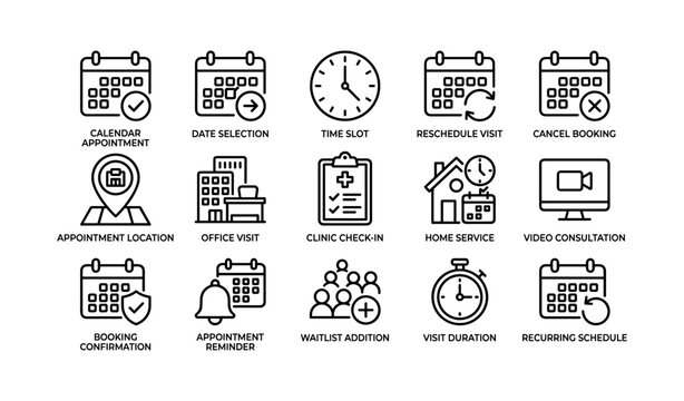 Icons representing schedule management and appointment activities