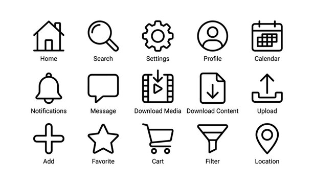 Set of 16 essential user interface icons for web and mobile apps